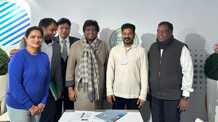 Walgo Telecom Enterpenour Ceo Sridhar Rao Meetings In Davos With Cm Revanth Reddy And Minister Sridhar Babu With His Partners To Invest And Bring Projects In Telangana