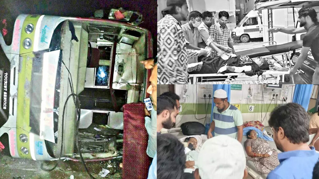 Private Travels Bus Overturns One Dead In Nirmal