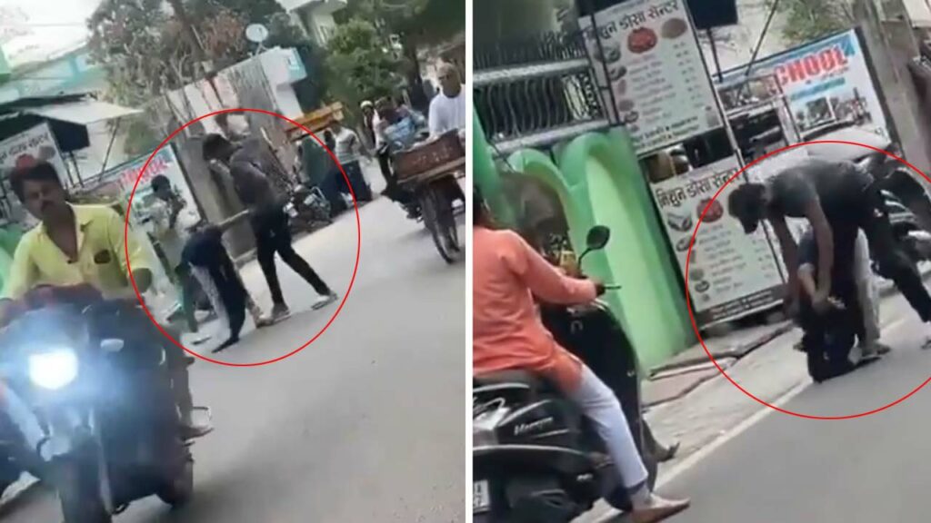 Video Husband Brutally Thrashes Wife In Broad Daylight After Heated Argument On Busy Road In Jhansi