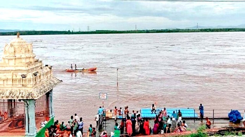 Godavari River Flood Flow At Bhadrachalam In Telangana