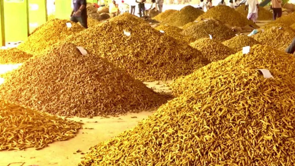 Farmers Brought A Huge Of Turmeric To The Market Yard In Nizamabad