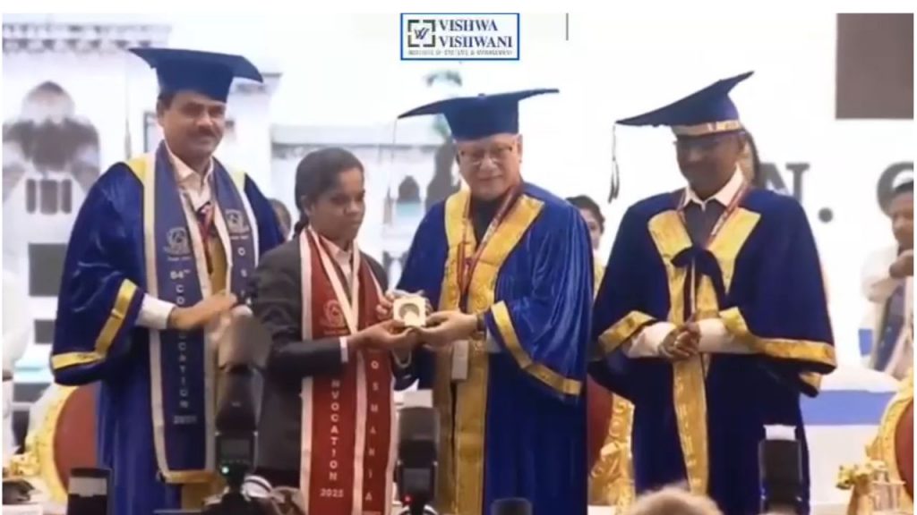Msn Chinni From Vishwa Vishwani Institutions Receives Prestigious Prof Samudrala Satyanarayana Murthy Memorial Gold Medal At Osmania University Convocation