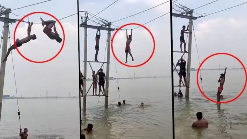 North India Children Swinging On Power Lines Viral Video