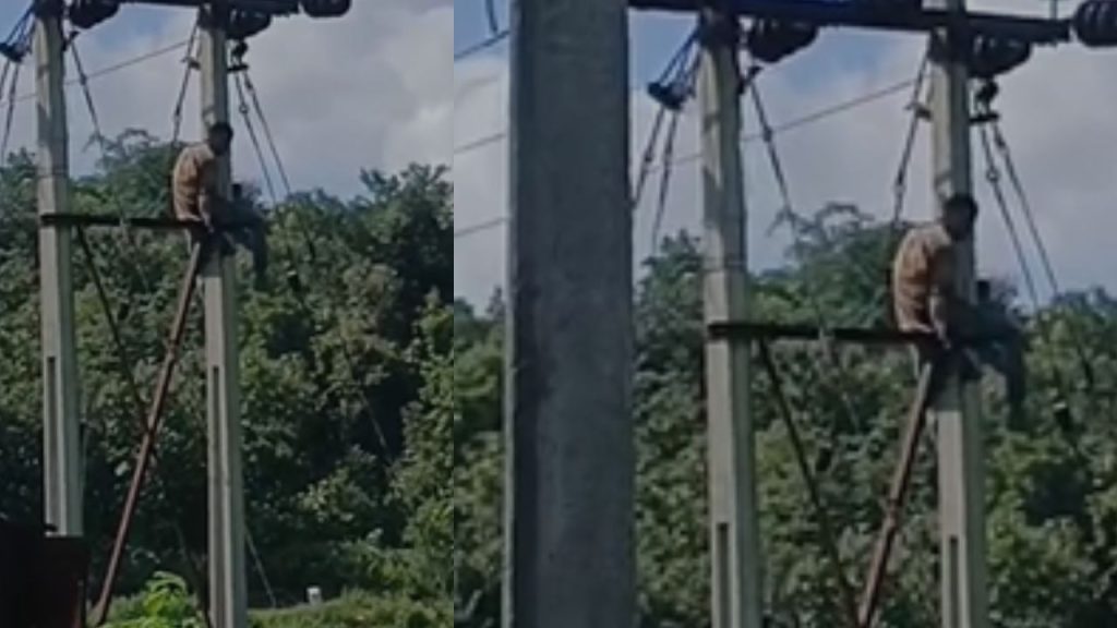 Nizamabad Shocker Man Climbs Electric Pole After Fight With Wife Creates 2 Hour Drama