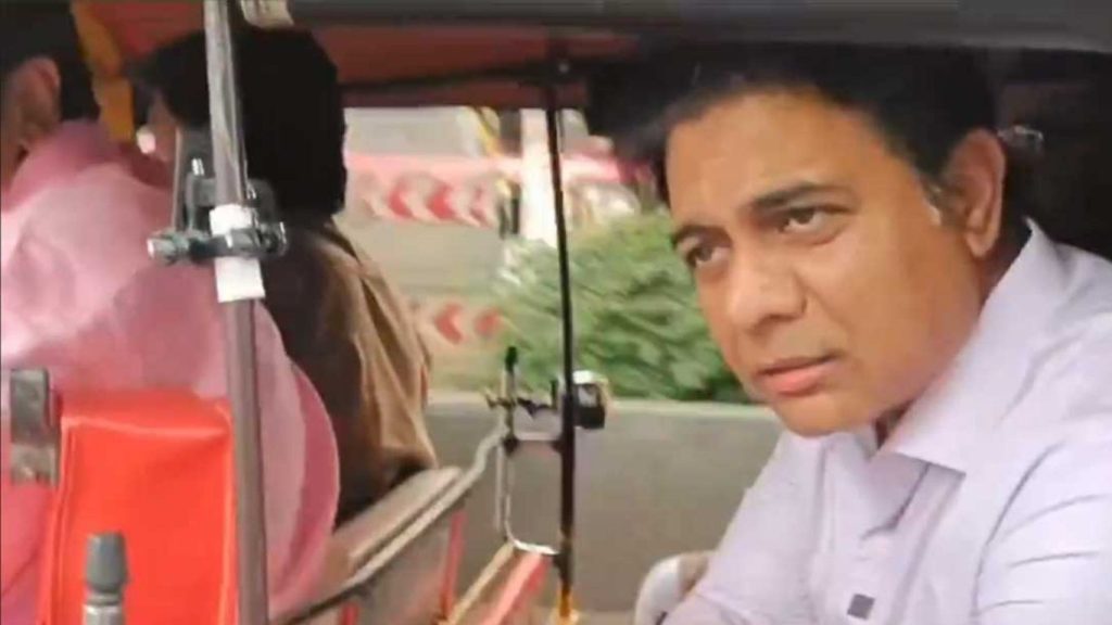 Ktr Travels To Telangana Bhavan In Auto Rickshaw Supports Drivers