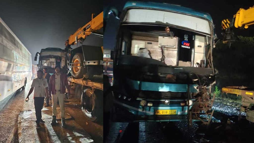 Another Major Accident On Bengaluru Highway Private Bus Crashes Into Stationary Lorry Passengers Escape Unhurt