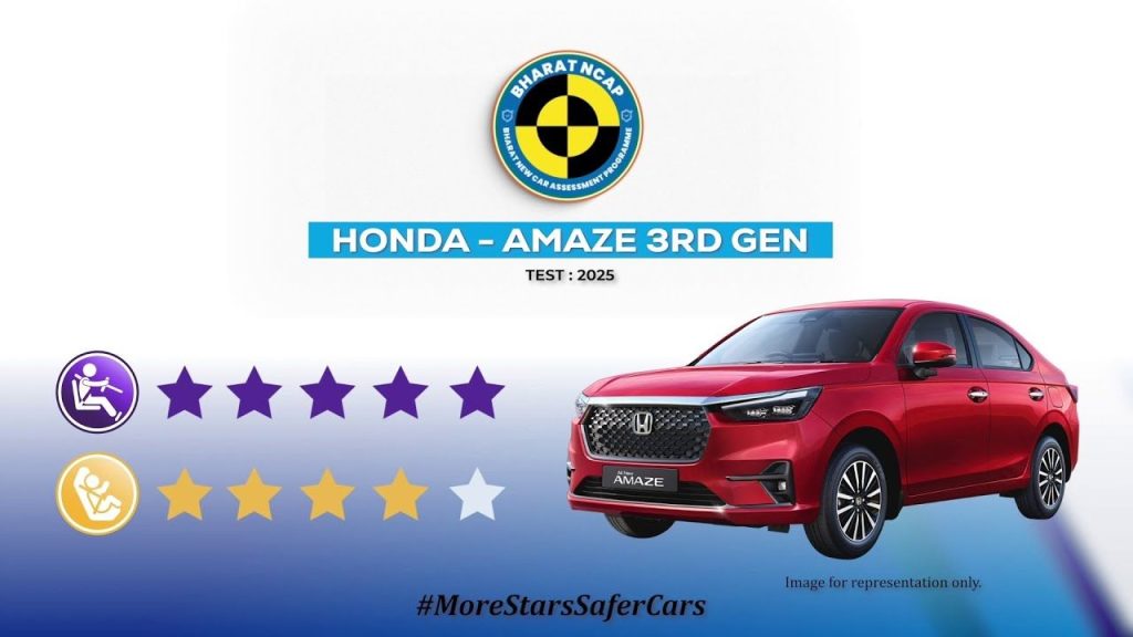 Honda Amaze Scores 5 Star Adult Safety Rating In Bharat Ncap Crash Tests