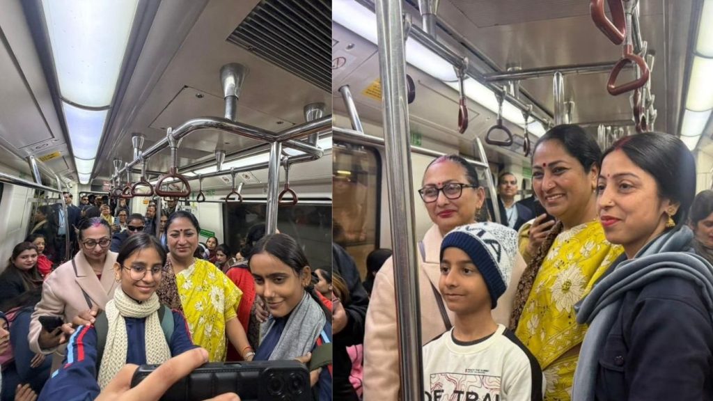 Delhi Cm Rekha Gupta Travels By Metro On Atal Bihari Vajpayees 101st Birth Anniversary