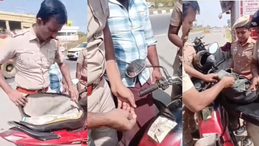 Viral Video Man Hides 56 5 Lakh Cash Inside Bike Seat And Fuel Tank Police Shocked