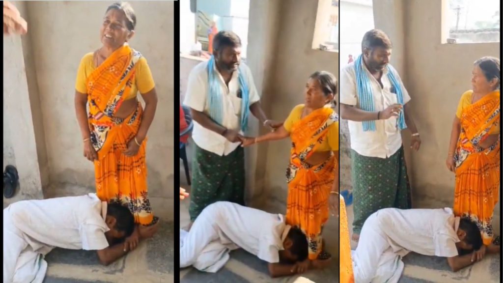 Rare Scene In Mahabubabad Villagers Fall At Womans Feet Requesting Her To Contest As Sarpanch
