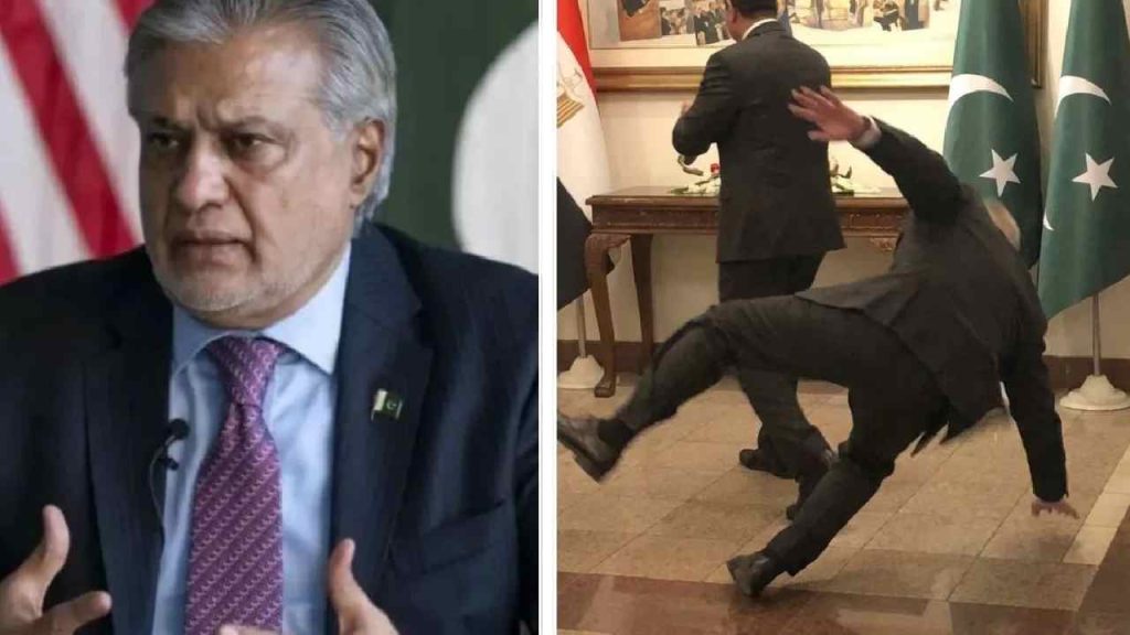 Pakistan Dy Pm Ishaq Dar Falls Viral Video Egypt Fm Welcome