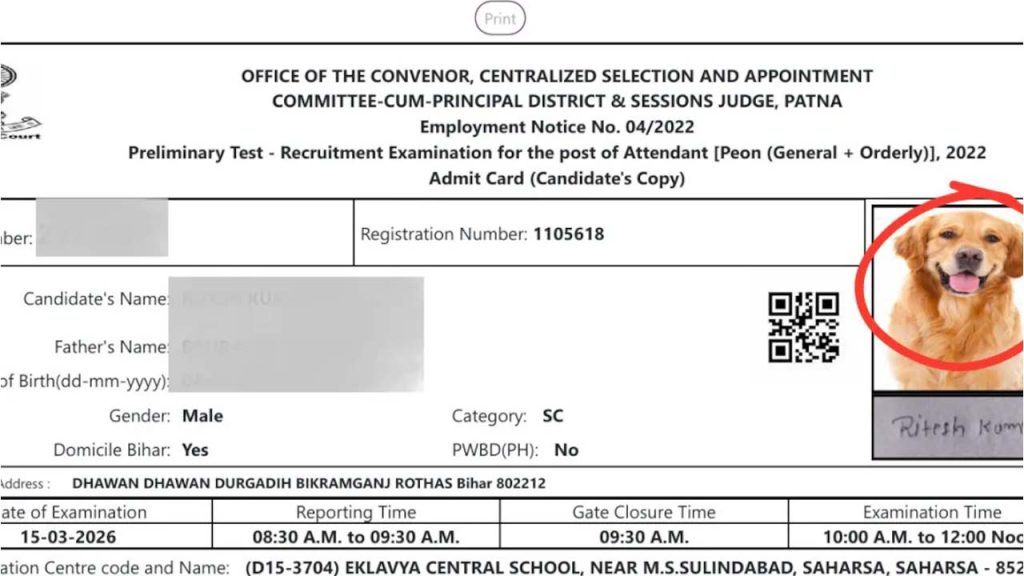 Photo Of Dog Appears On Admit Card And This Candidate In Rohtas Bihar Faced Strange Fate