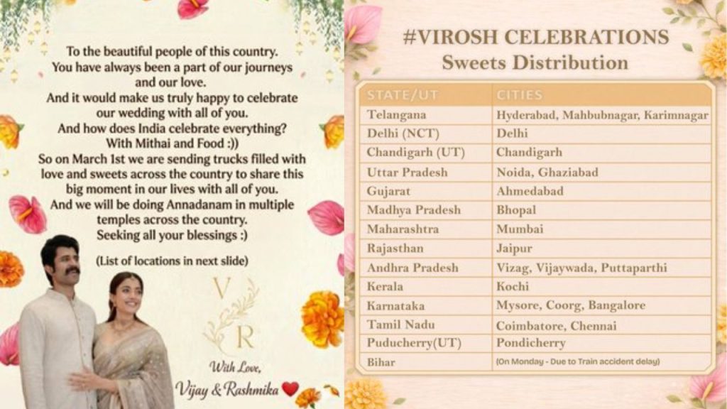 Vijay Deverakonda Rashmika Mandanna Wedding Gift To India Sweets Distribution