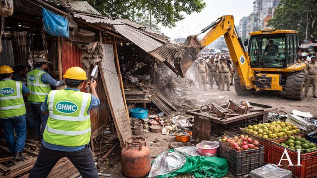 Ghmc Crackdown Footpath Encroachments Hyderabad Aramghar Drive