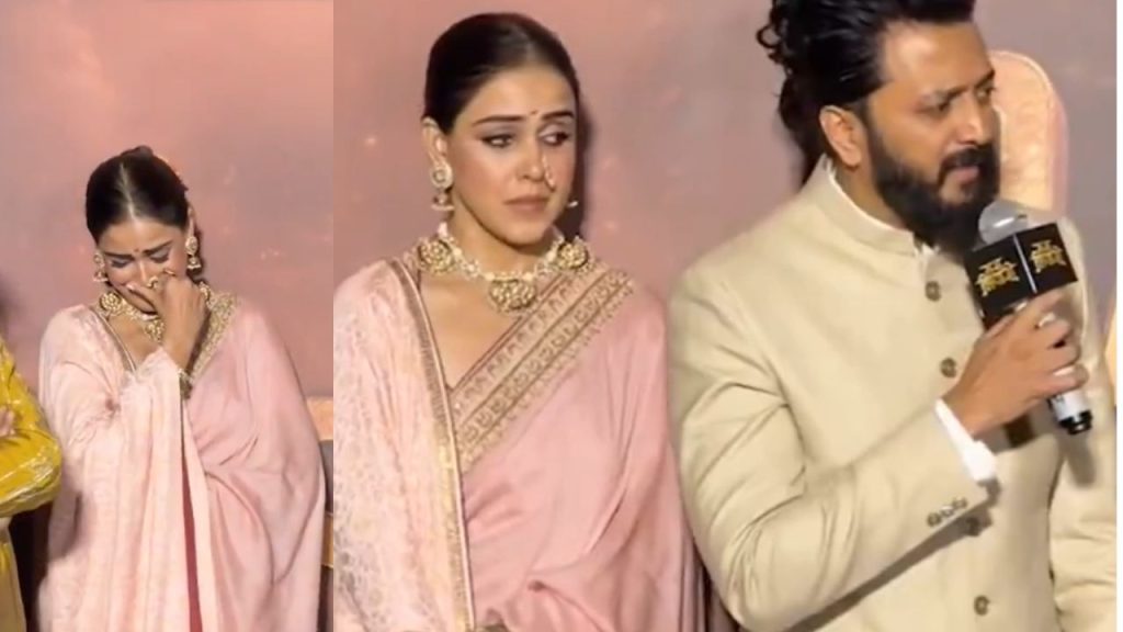 Genelia Dsouza Gets Emotional At Raja Shivaji Trailer Launch Breaks Down On Stage