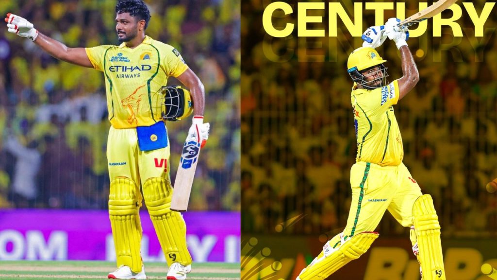 Ipl 2026 Sanju Samson Smashes First Century Of Season Csk Set 213 Target Vs Dc