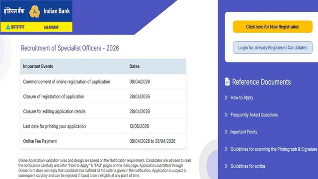 Indian Bank So Recruitment 2026 350 Specialist Officer Vacancies Open Check Details Here