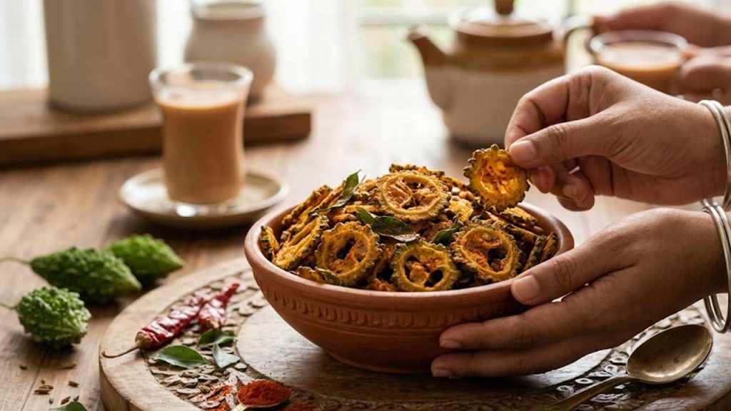 Crispy Spicy Bitter Gourd Chips Recipe Easy Homemade Kakarakaya Chips Without Bitterness