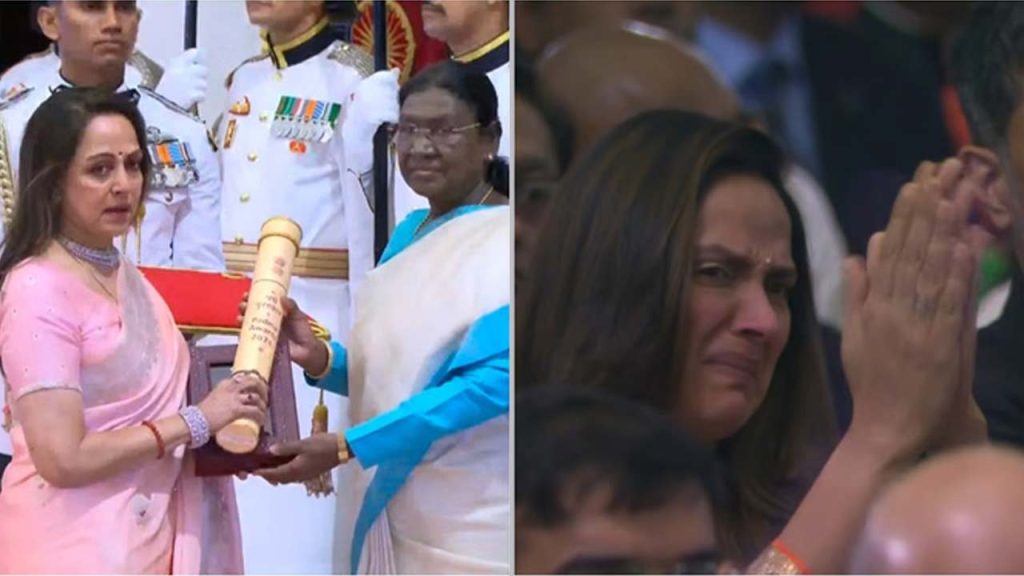Padma Awards 2026 Hema Malini Receives Padma Vibhushan For Dharmendra Ahana Deol Gets Emotional