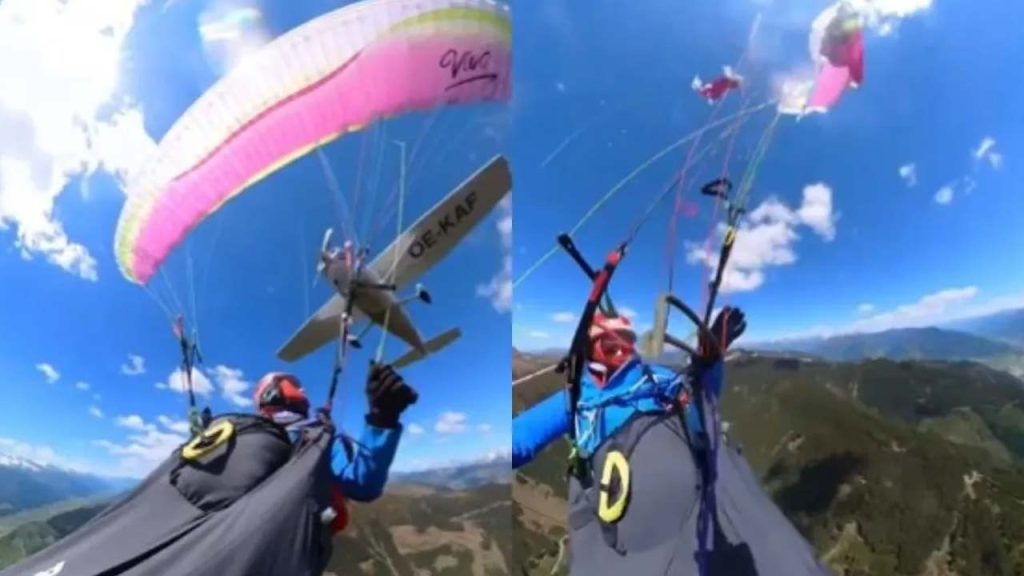 Woman Survives Mid Air Plane Collision While Paragliding In Austrian Alps Shocking Viral Video