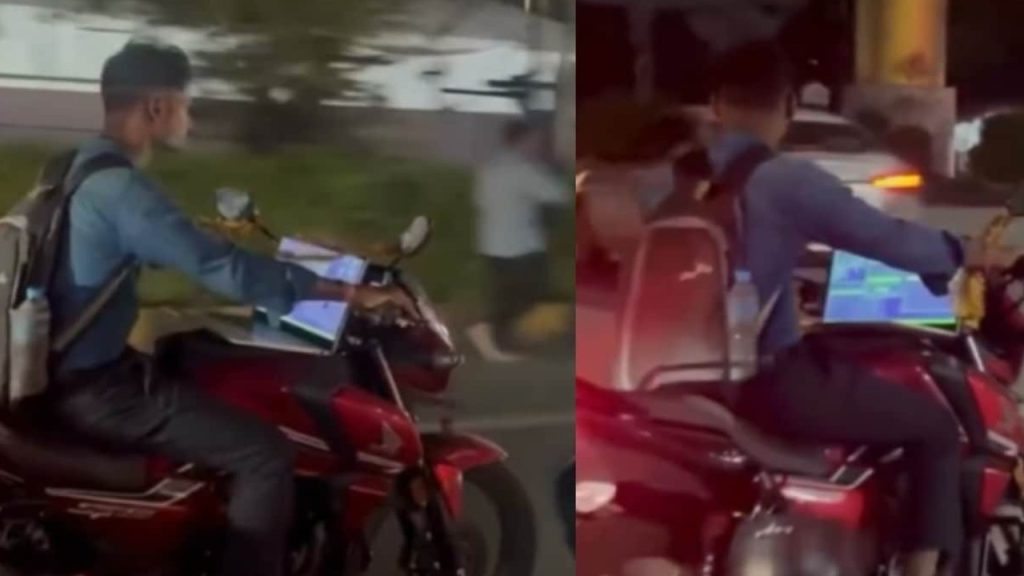 Hyderabad Viral Video Work From Bike Laptop On Moving Motorcycle Sajjanar Reacts