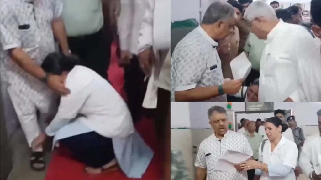 Nurse Falls At Ministers Feet Seeking Transfer Emotional Scene In Rajasthan
