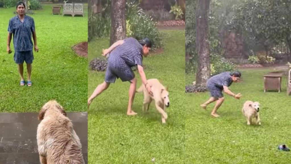 Sachin Tendulkars Rainy Day Video With Pet Dog Bouncer Goes Viral For Funny Caption