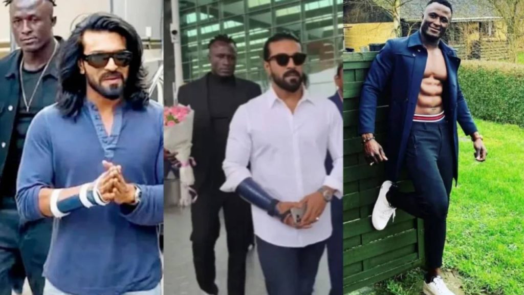 Ram Charan Bodyguard Kevin Kunta Craze Vijayawada Airport Peddi Pre Release Event Pawan Kalyan