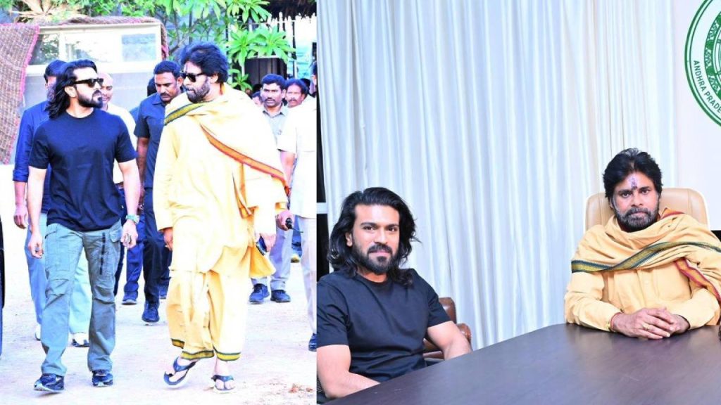 Ram Charan Meets Deputy Cm Pawan Kalyan Mangalagiri Janasena Office Photos