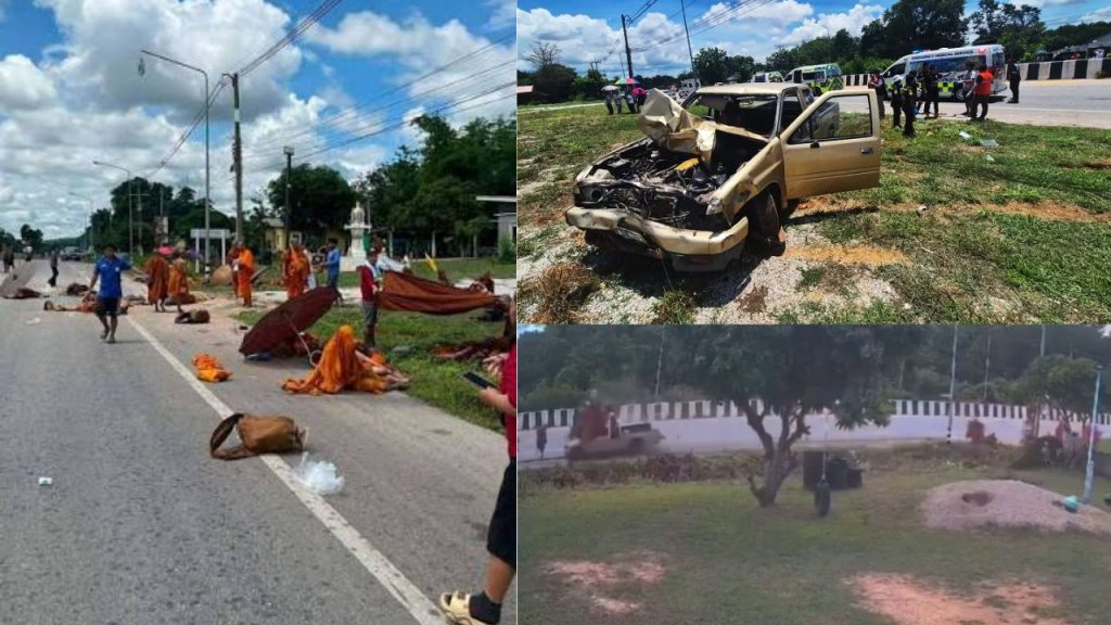 Thailand Road Accident 11 Year Old Boy Driving Pickup Truck Kills 9 Buddhist Monks Cctv Video Viral