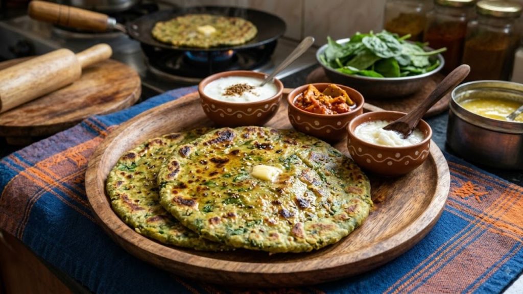 Healthy Palak Paratha Recipe Crispy Spinach Paratha Breakfast