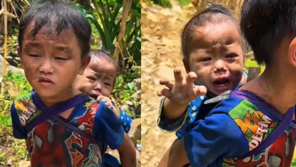 Nepal Disaster Little Boy Searches Parents Holding Sister